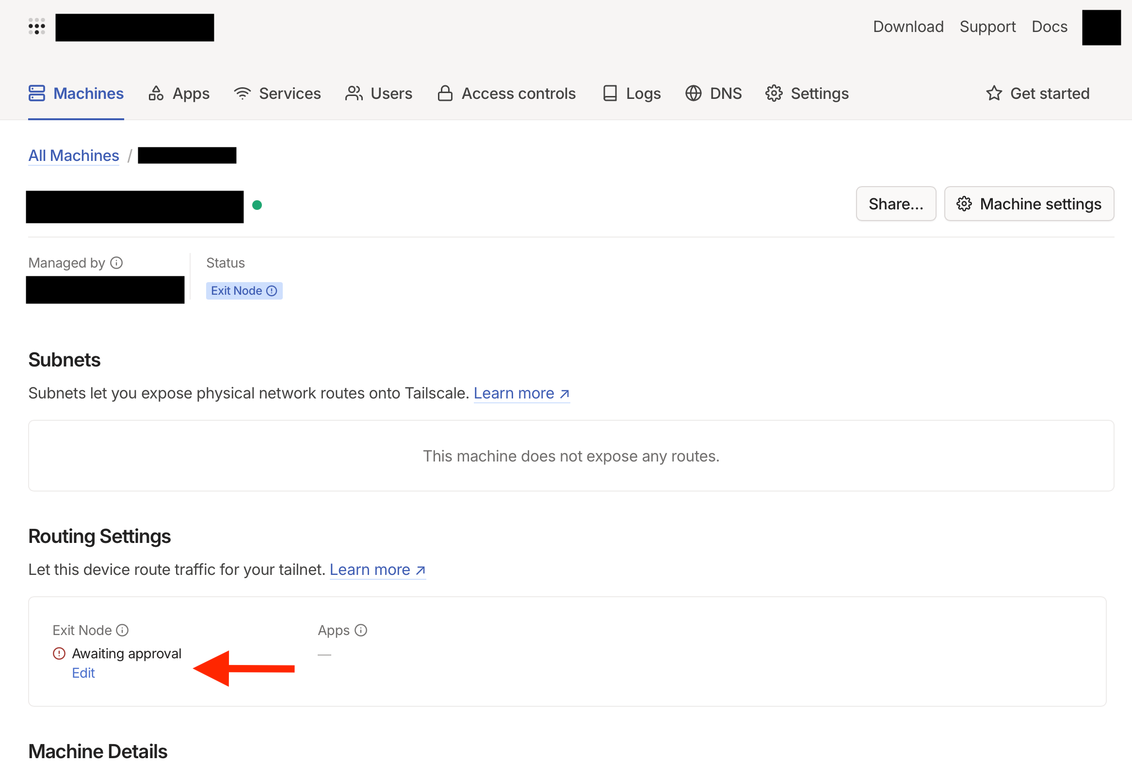 tailscale admin panel